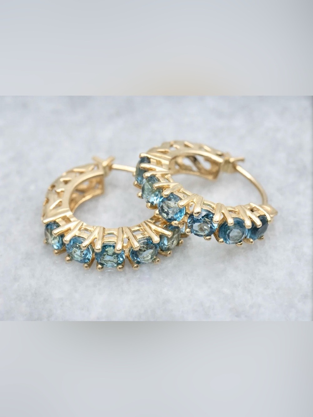 Blue Topaz 14K Gold Gemstone Hoop Earrings